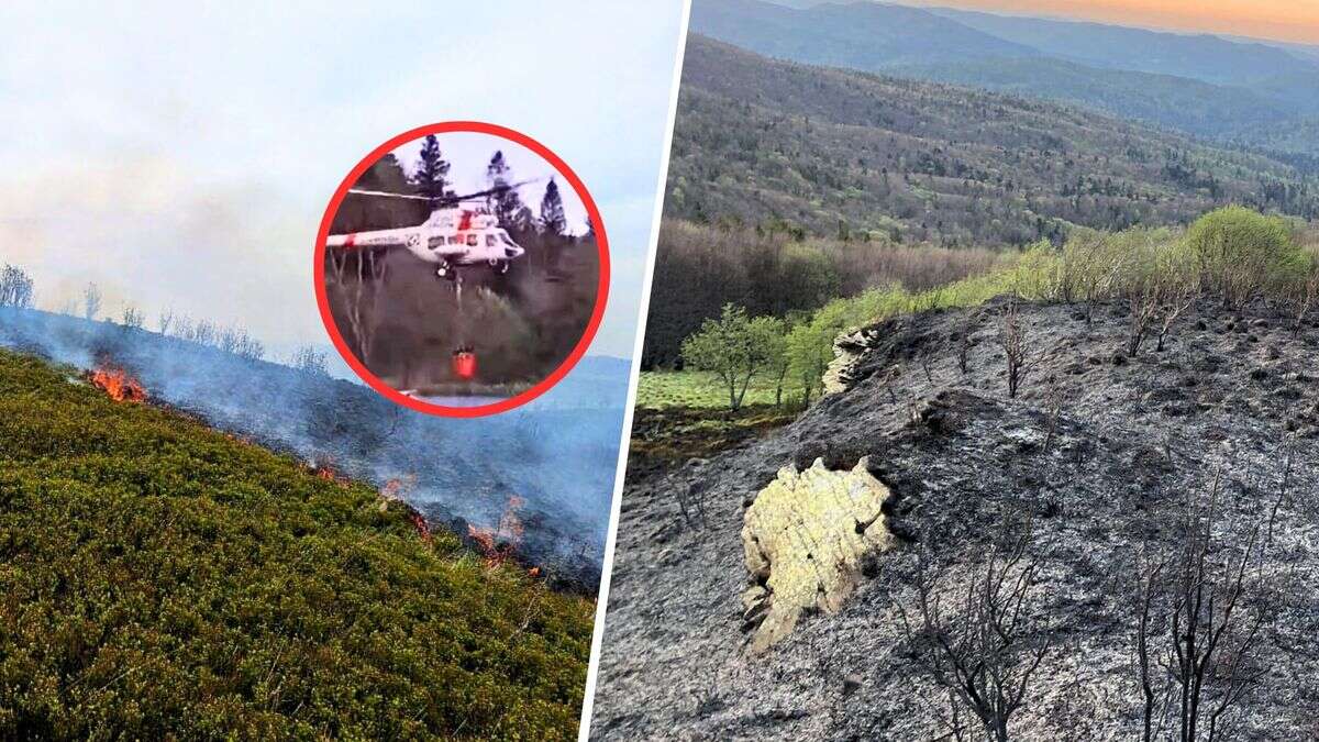 Bieszczadzki Park Narodowy w ogniu. Nagrania po akcji ze śmigłowcem