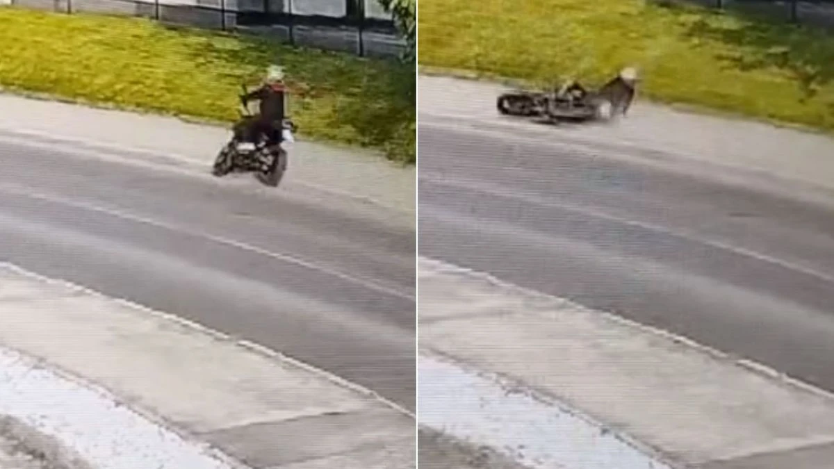 Motocyklista wypadł na zakręcie. Wszystko nagrała kamera