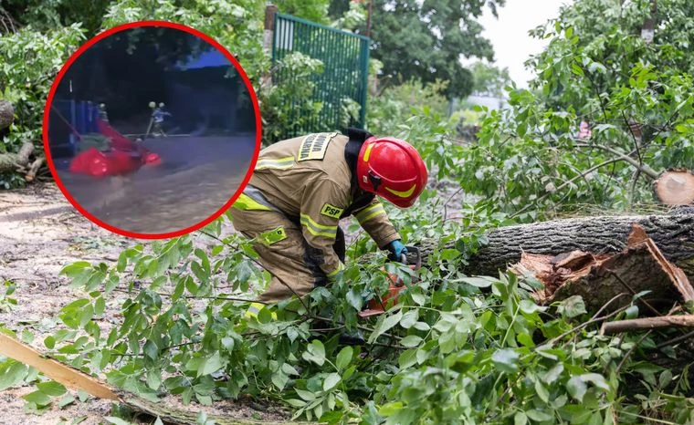 Gwałtowne opady w Giebułtowie pod Krakowem. Zalana droga i poszkodowany ratownik