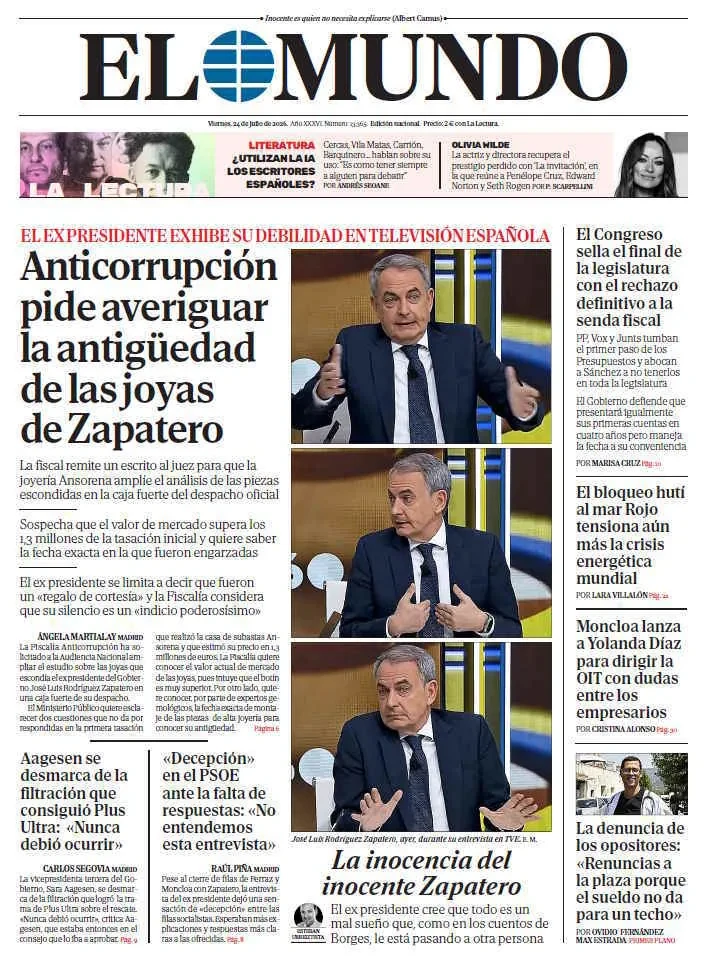 Portada de EL MUNDO del viernes 24 de julio de 2026