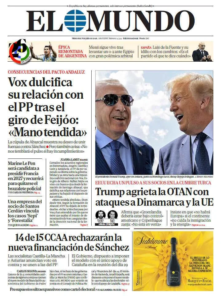 Portada de EL MUNDO del miércoles 8 de julio de 2026