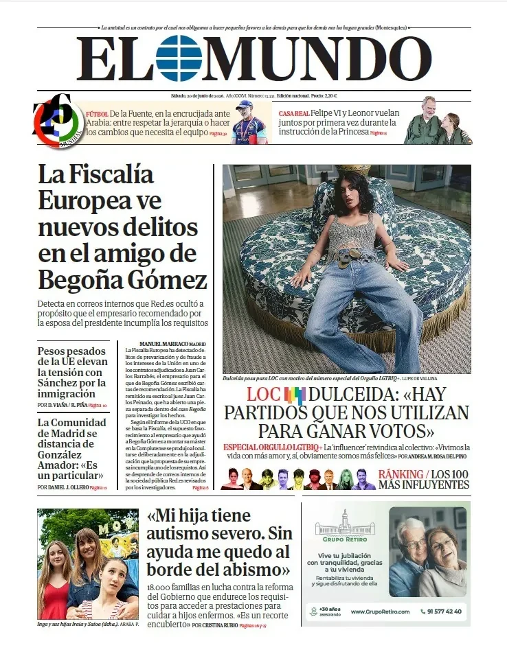 Portada de EL MUNDO del sábado 20 de junio de 2026