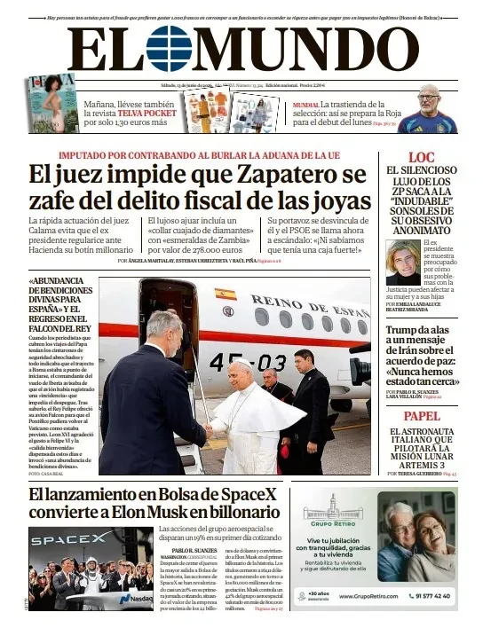 Portada de EL MUNDO del sábado 13 de junio de 2026
