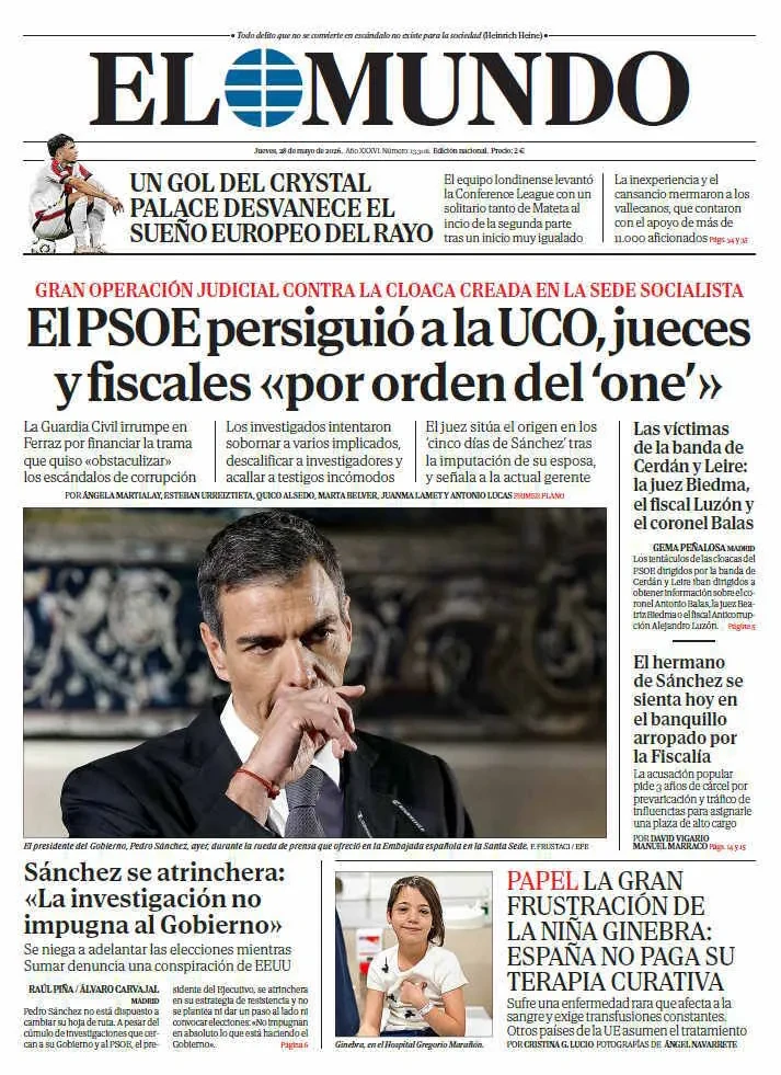 Portada de EL MUNDO del jueves 28 de mayo de 2026