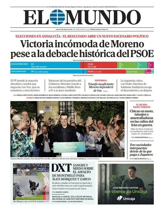 Portada de EL MUNDO del lunes 18 de mayo de 2026