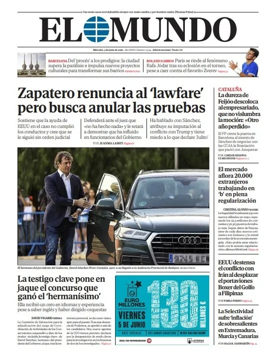 Portada de EL MUNDO del miércoles 3 de junio de 2026