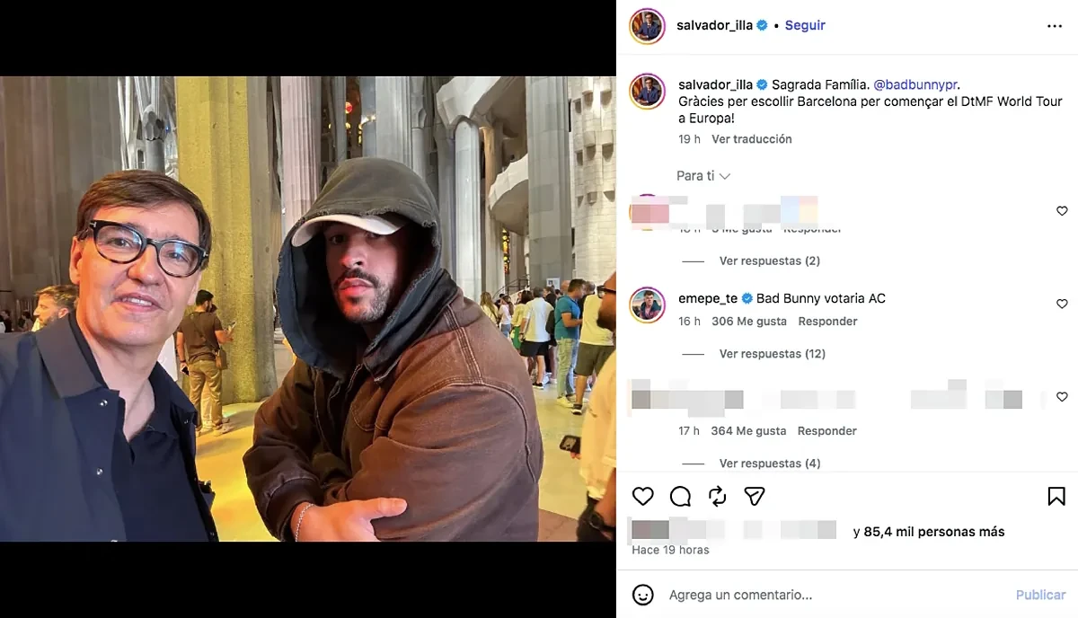 El selfie viral de Salvador Illa con Bad Bunny, el de Begoña Villacís con Camela y el bikinazo de Laura Escanes, entre las fotos de este martes