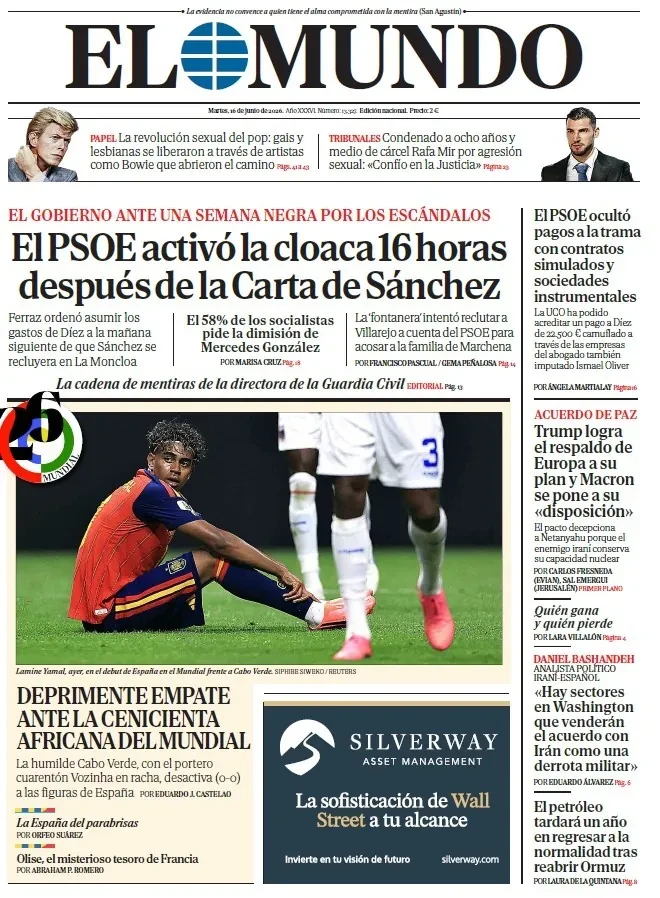 Portada de EL MUNDO del martes 16 de junio de 2026