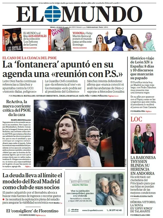 Portada de EL MUNDO del sábado 6 de junio de 2026