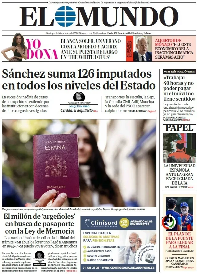 Portada de EL MUNDO del domingo 5 de julio de 2026
