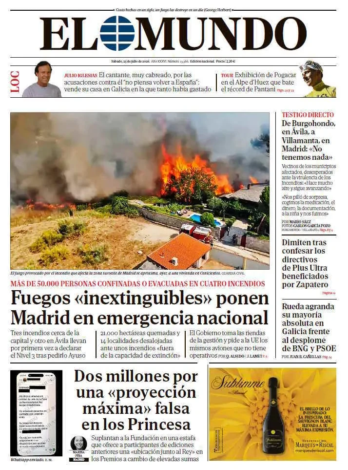 Portada de EL MUNDO del sábado 25 de julio de 2026
