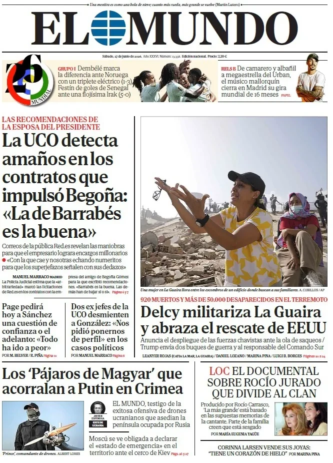 Portada de EL MUNDO del sábado 27 de junio de 2026
