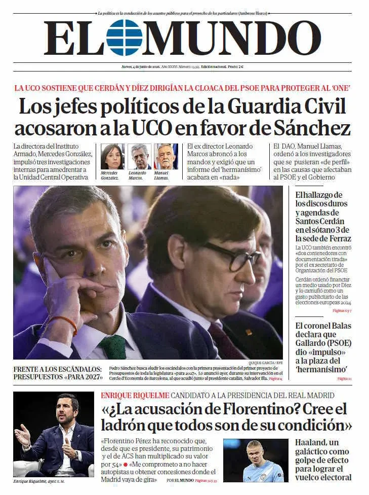 Portada de EL MUNDO del jueves 4 de junio de 2026
