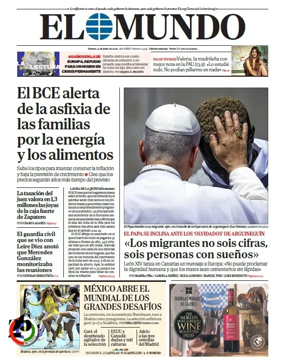 Portada de EL MUNDO del viernes 12 de junio de 2026