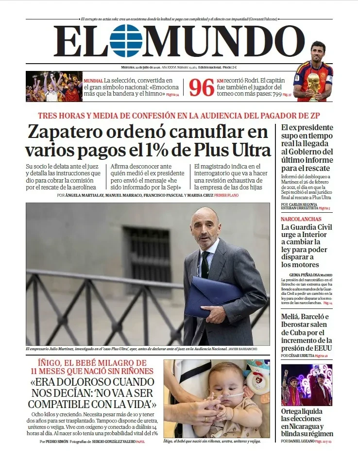 Portada de EL MUNDO del miércoles 22 de julio de 2026