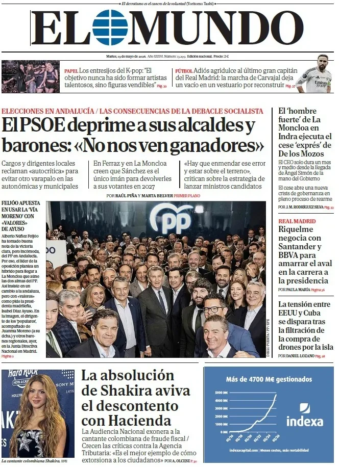 Portada de EL MUNDO del martes 19 de mayo de 2026