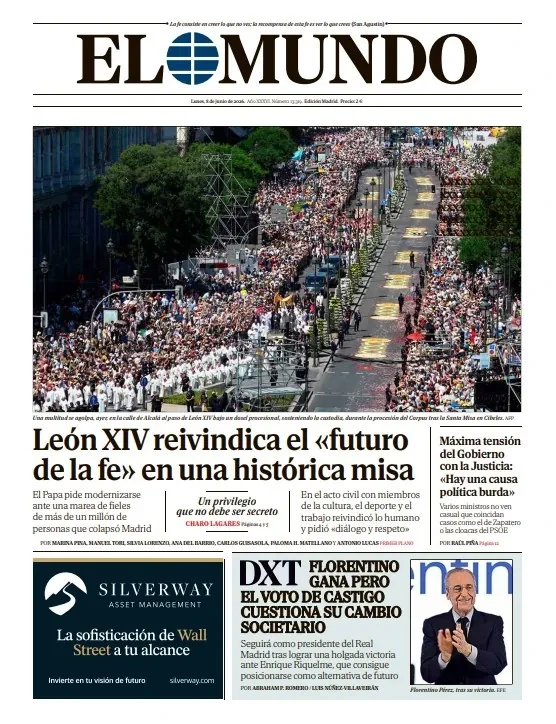Portada de EL MUNDO del lunes 8 de junio de 2026