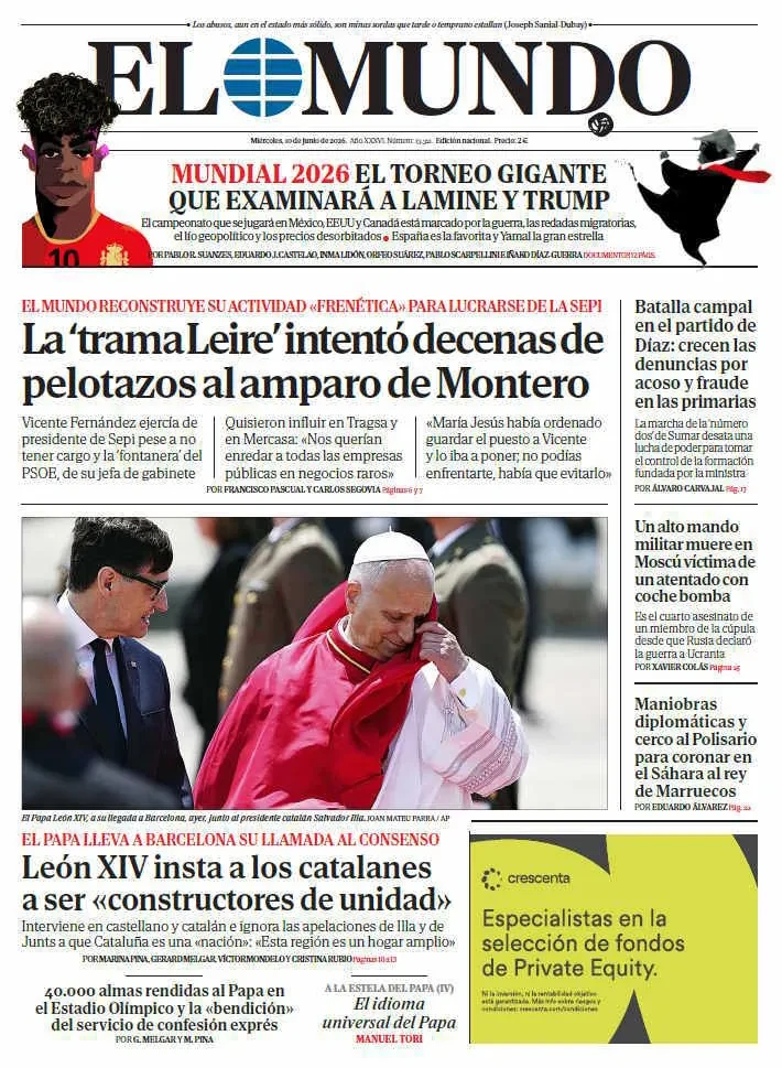 Portada de EL MUNDO del miércoles 10 de junio de 2026