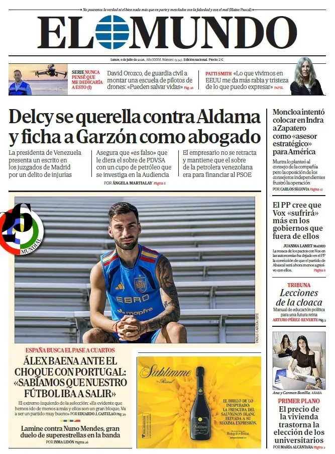 Portada de EL MUNDO del lunes 6 de julio de 2026