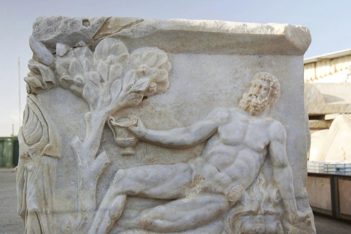 Roman-era sarcophagus unearthed in Israel depicts Greek gods drinking