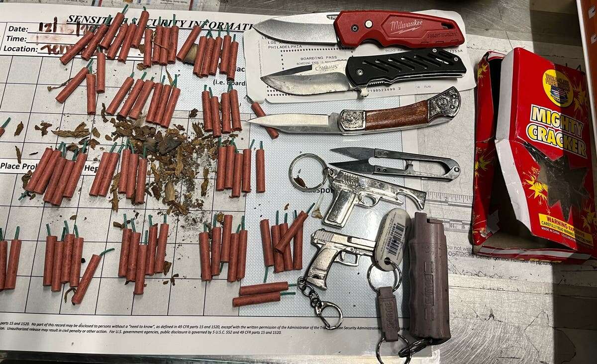 TSA officers shocked to find 82 fireworks and knives in carry-on bag