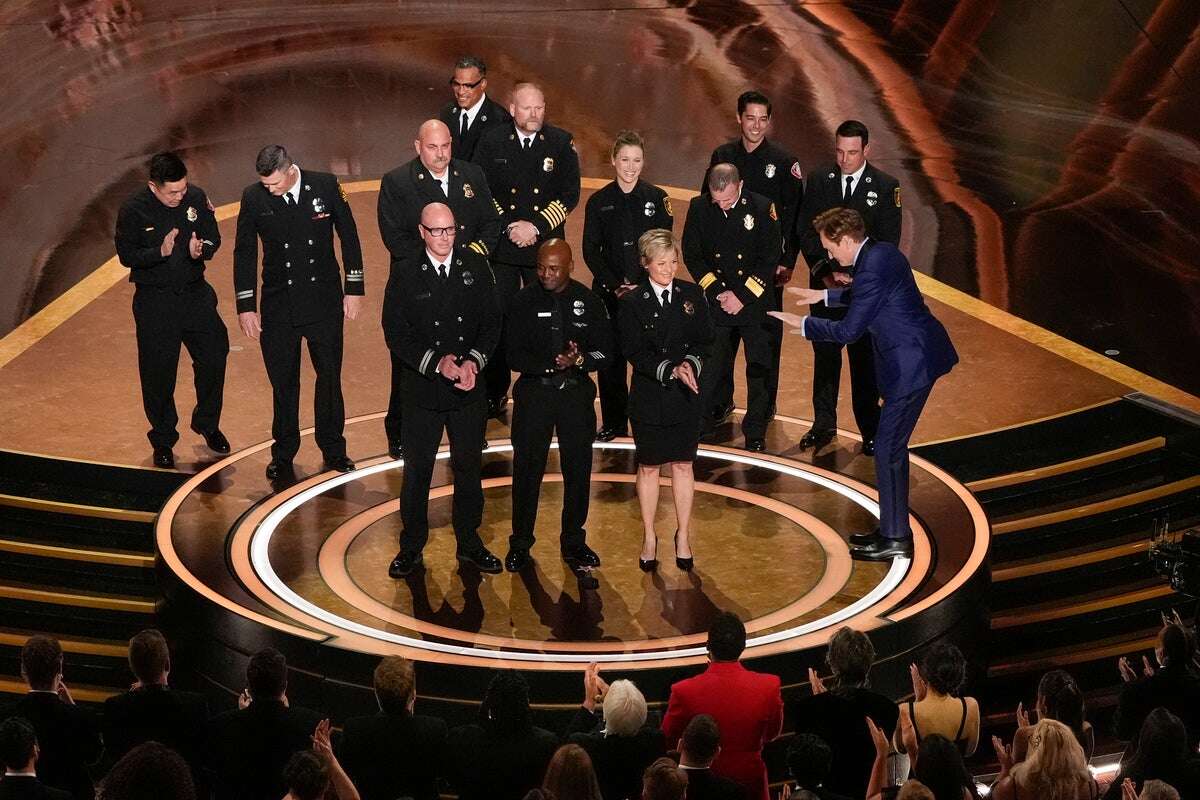 LA firefighters draw laughs as they take the stage during Oscars