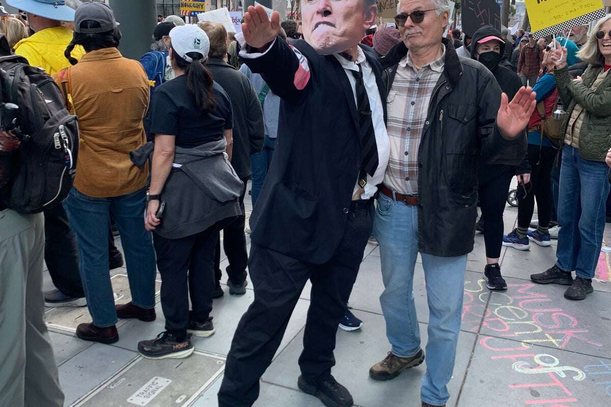 ‘No kings on Presidents Day’: Protesters rage against Trump and Musk