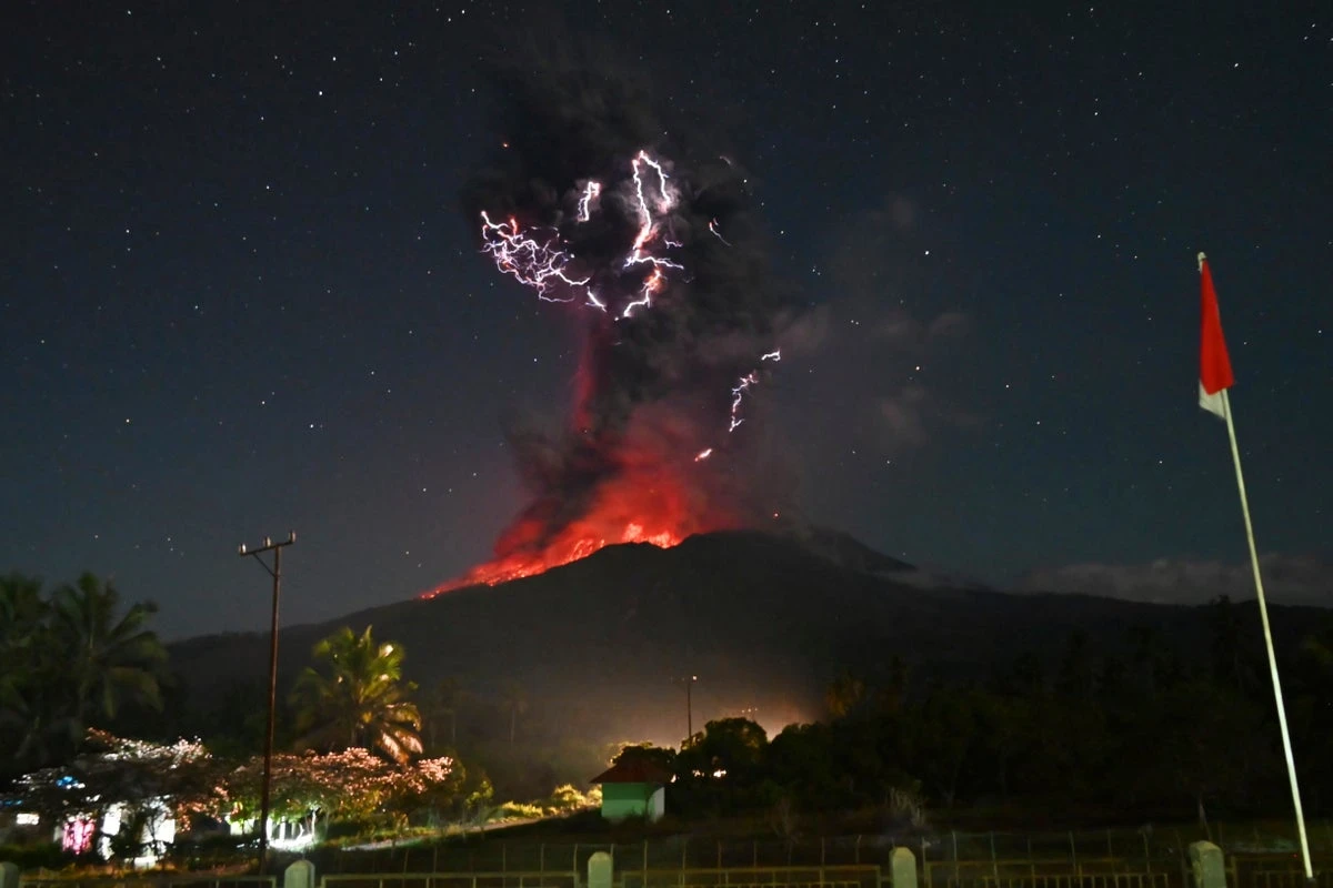Mount Lewotobi erupts again as ash plumes reach miles away