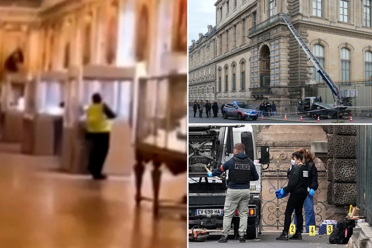 Dramatic moment thief breaks into display case at the Louvre