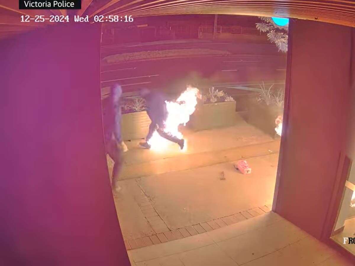 CCTV footage shows man removing flaming pants after arson attempt