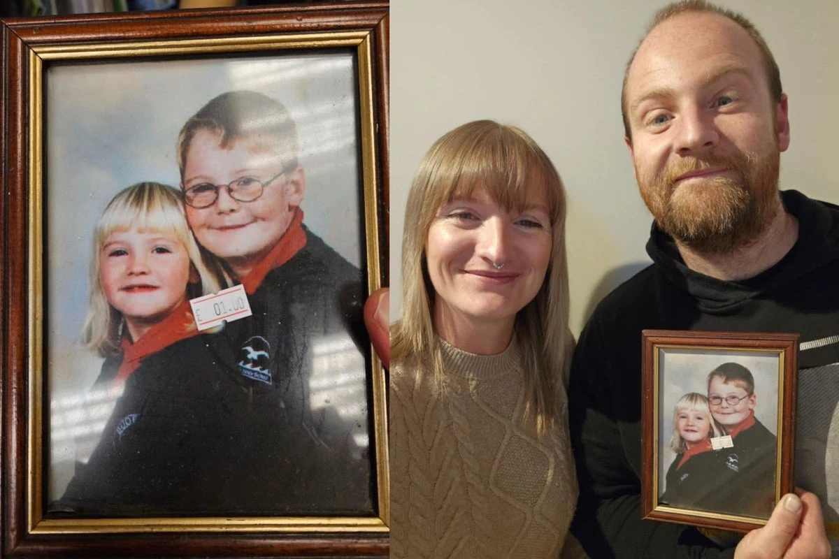 Siblings’ lost school photo turns up in charity shop 300 miles away