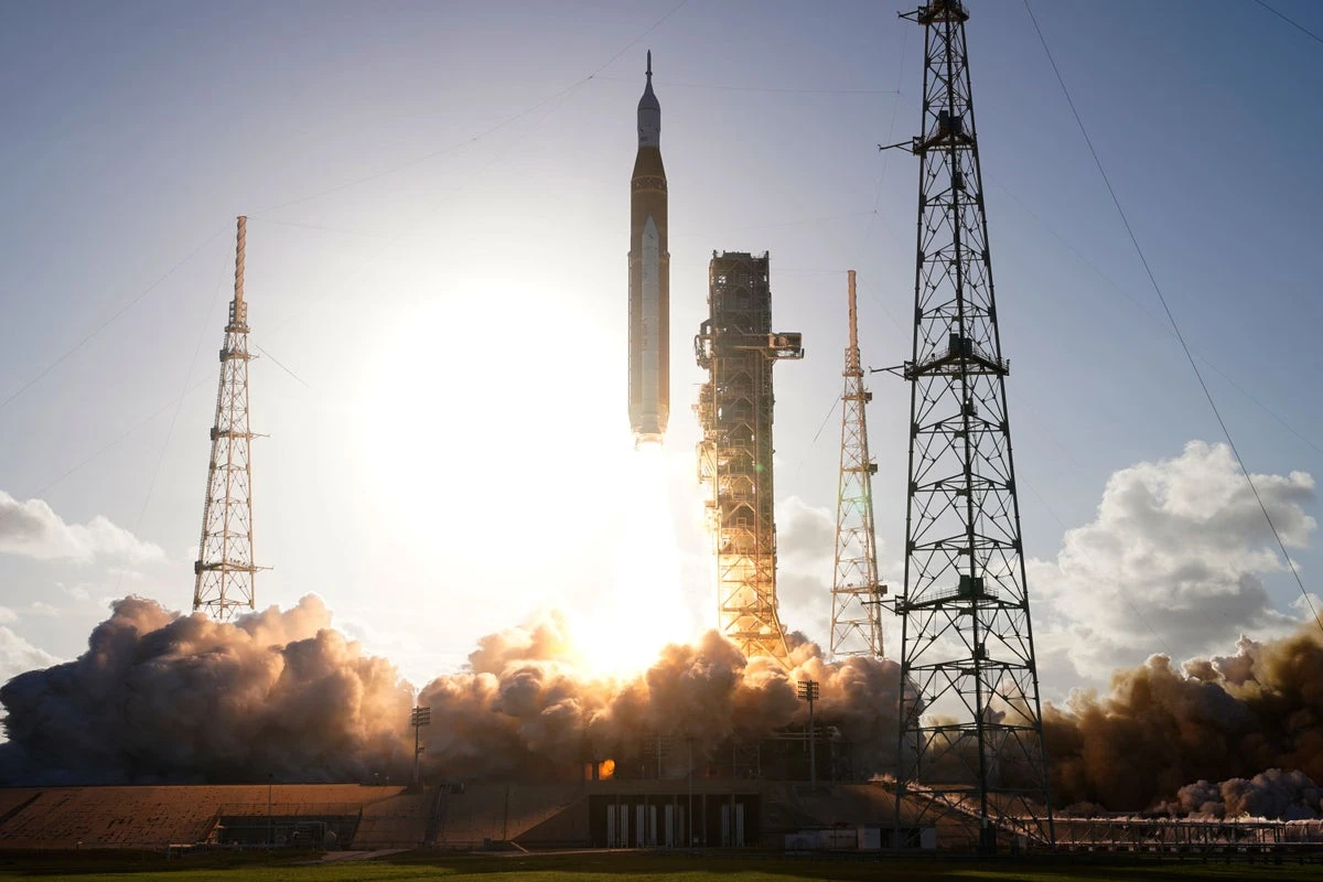 Lift-off for first manned Moon mission in more than 50 years