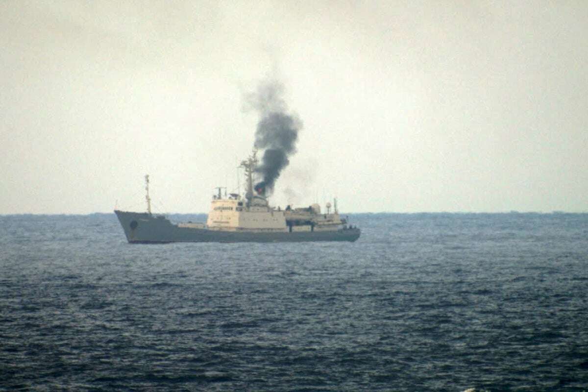 A Russian spy ship caught fire off Syria’s coast, officials say