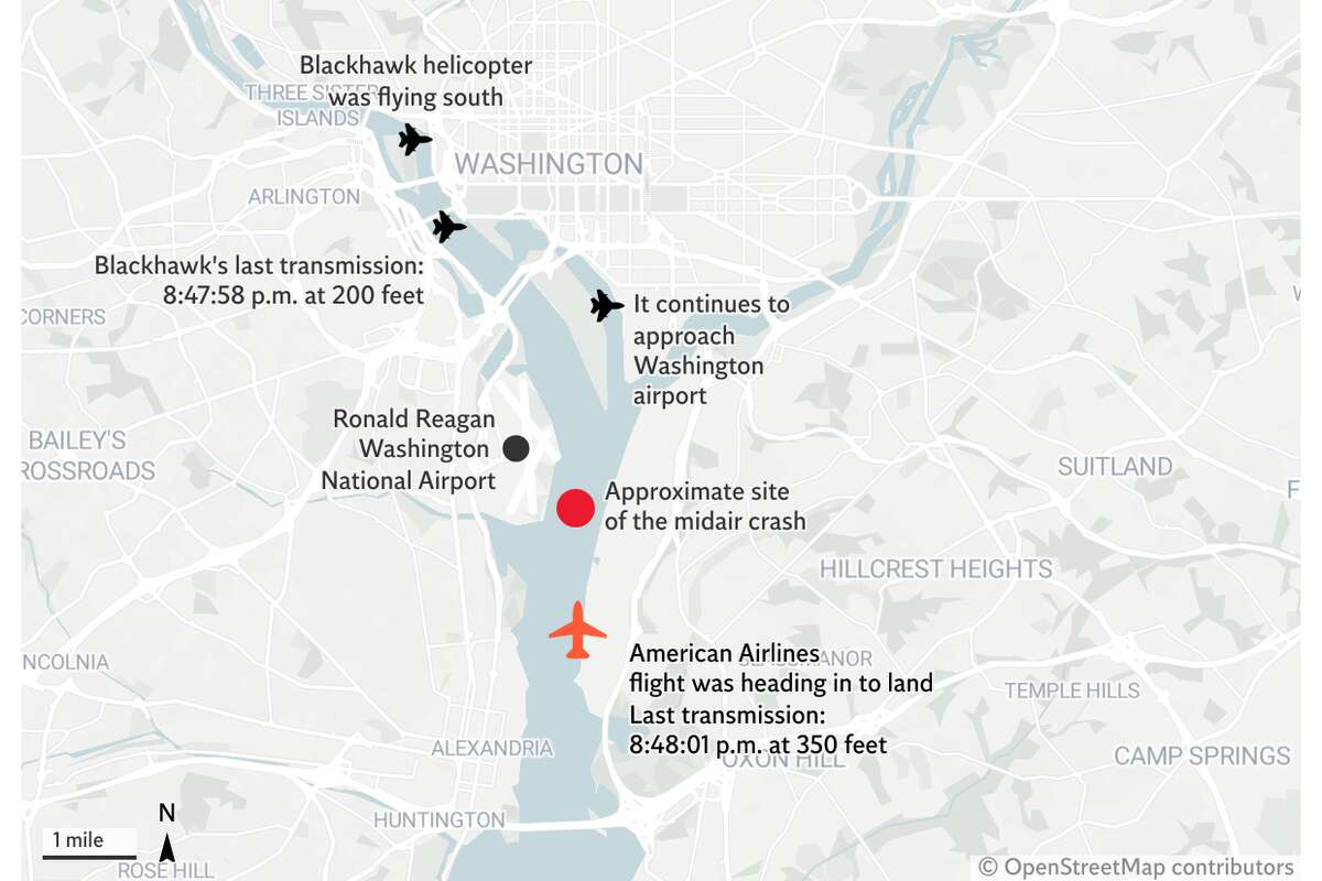 Mapped: How American Airlines plane collided with army helicopter