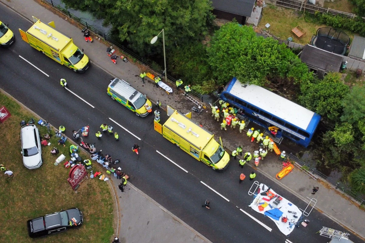 Three in hospital after bus carrying students crashes into river