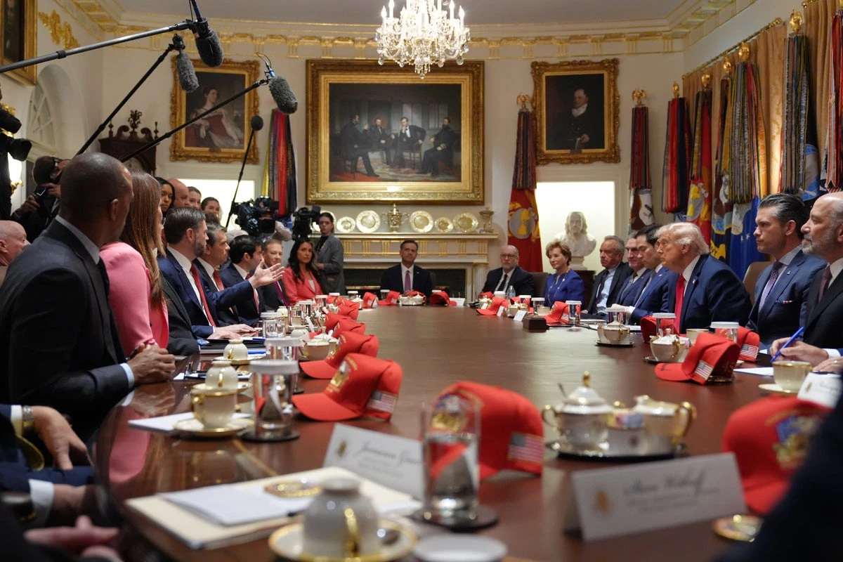Trump uses Cabinet meeting to promote his $55 America 250 hats