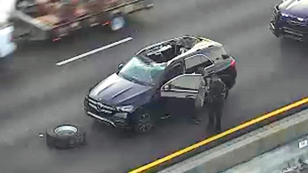 No One Knows Where This Tire Came From But It Ripped Through A Mercedes Roof Anyway
