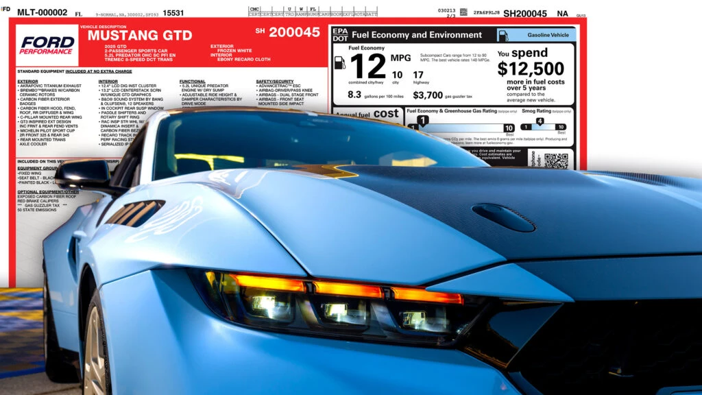 Leaked Mustang GTD Window Sticker Reveals Pricing And Shocking MPG