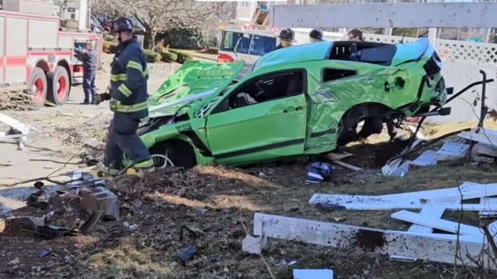 Ford Mustang Driver Hospitalized After High Speed Crash Into Power Pole