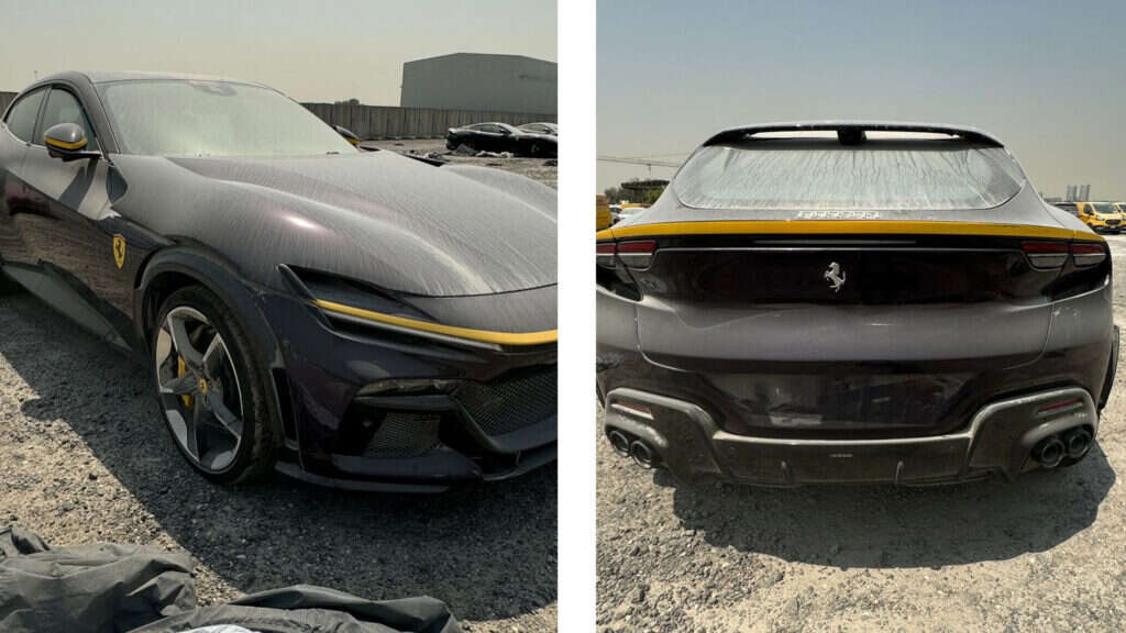 Dark Purple Ferrari Purosangue Needs More Than Just A Good Detail After Dubai Floods