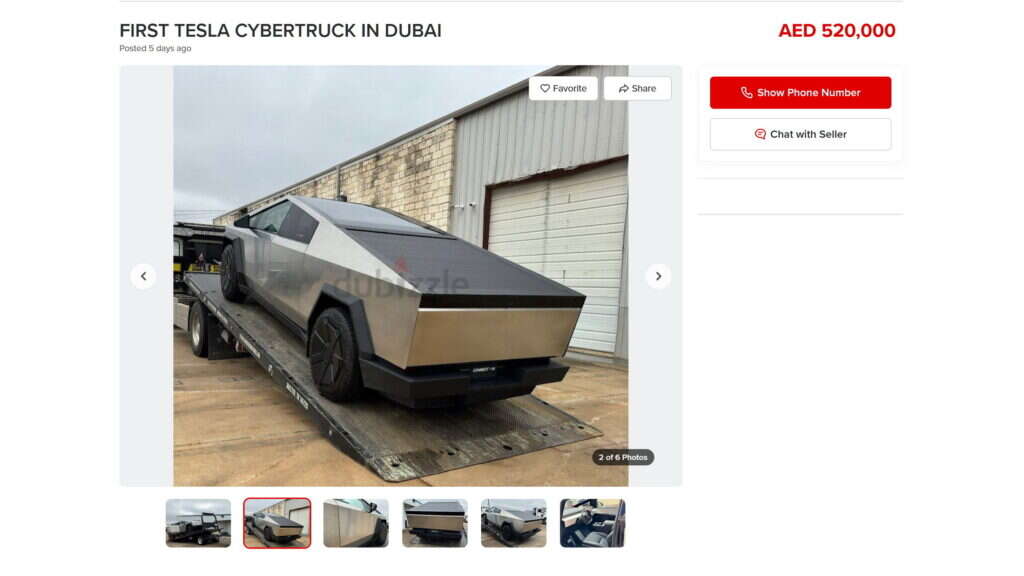 First Tesla Cybertruck On Sale In Dubai Offered For $142,000