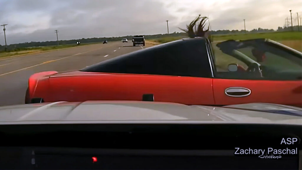 Cop Begs Corvette Driver To Stop Before Gently Sending Her Into A Ditch