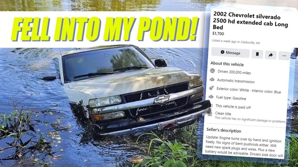 This Is A Hilariously Honest Way To Sell A Flooded Chevy Silverado That Fell Into A Pond