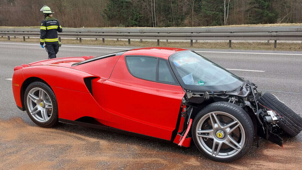 Ferrari Enzo Mangled After Crash On German Autobahn