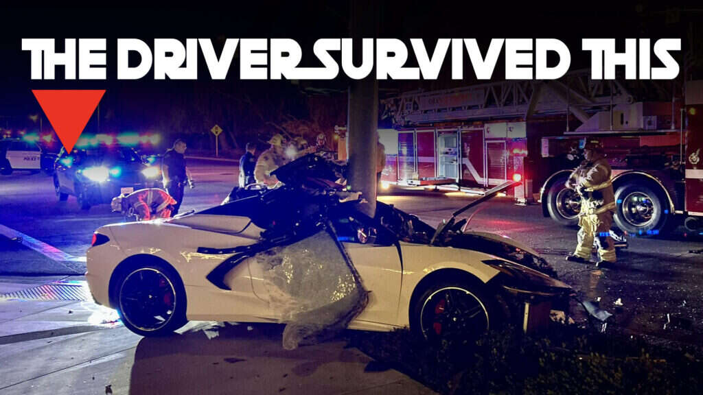 Corvette C8 Splits In Half After Crashing Into Pole, Driver Somehow Survives