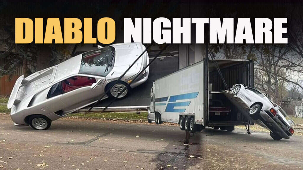 Oops! $300k Lamborghini Diablo Falls Off Truck During Unloading