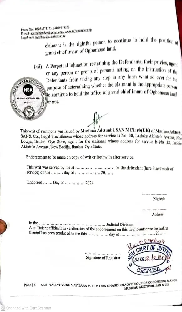 Chief Imam drags Soun of Ogbomoso, Council to court over alleged plan to sack him
