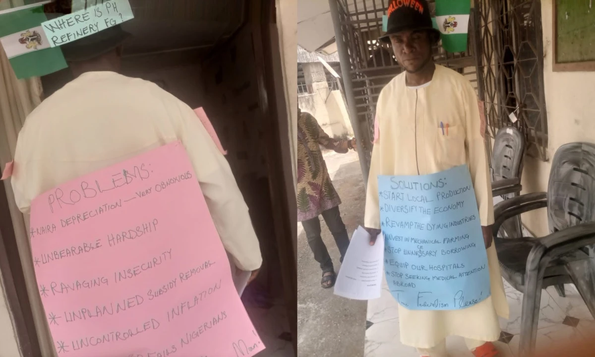 ‘I’ll not keep quiet’ – Akwa Ibom man stages lone protest over hardship in Nigeria