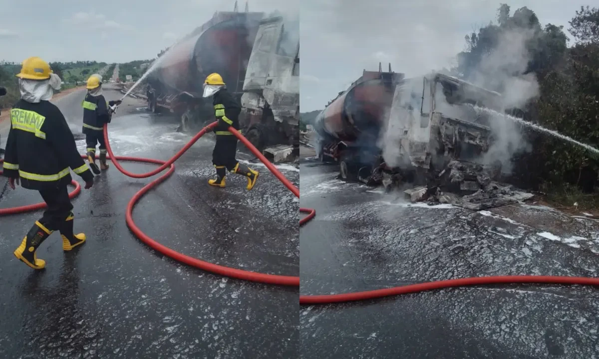 Apprentice hospitalised as petrol tanker, truck collide in Ibadan [PHOTOS]
