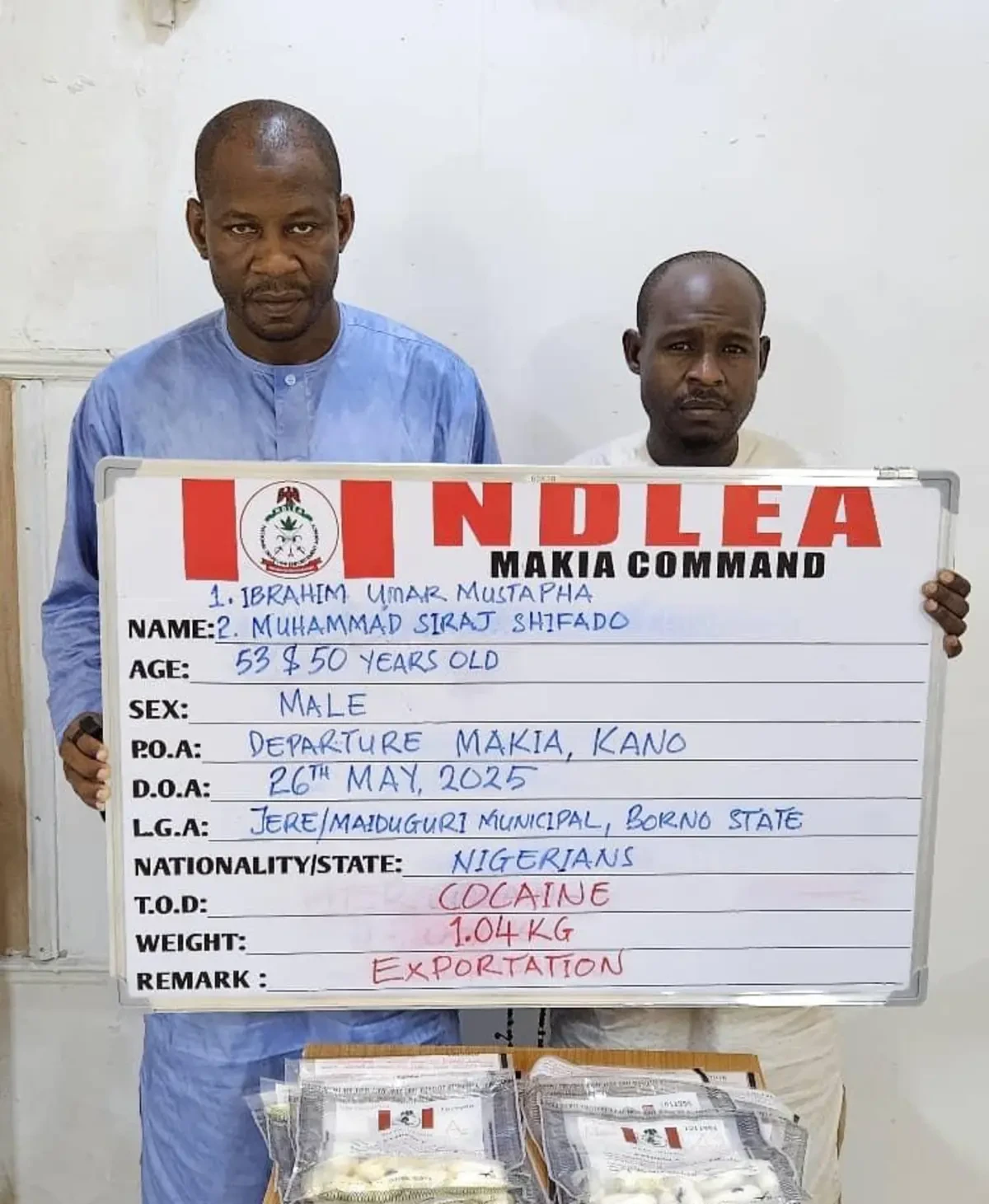 NDLEA busts syndicate, arrests three suspects sponsoring pilgrims with cocaine to hajj in Kano